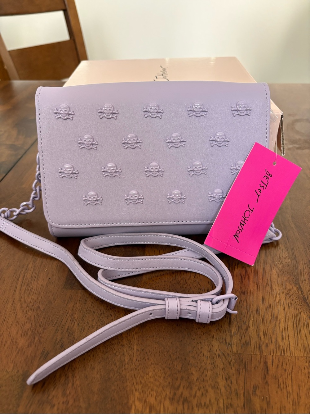 Betsey Johnson Lilac Skull Embossed Wallet Crossbody Bag